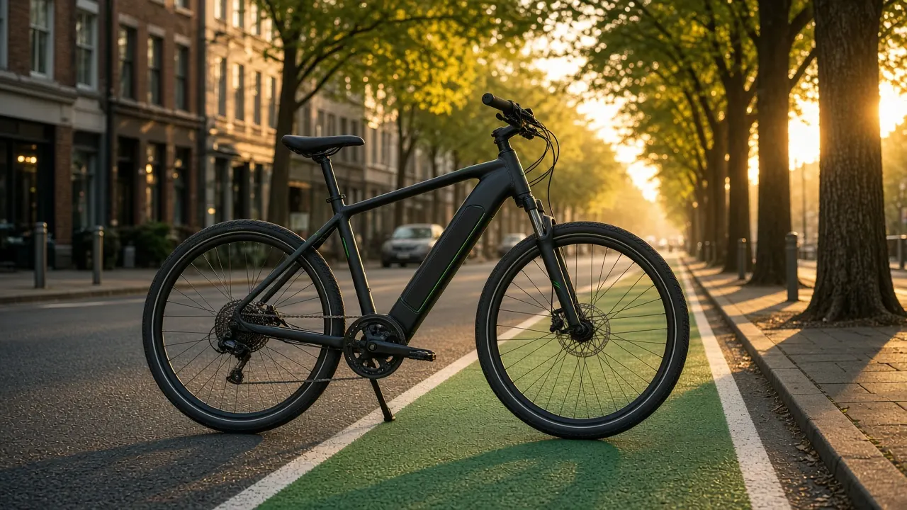 Commuter e-bike parked in a city bike lane